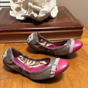 JP Tod's Pink and Tan Leather Ballerina Driving Shoes size 36 Made in Italy